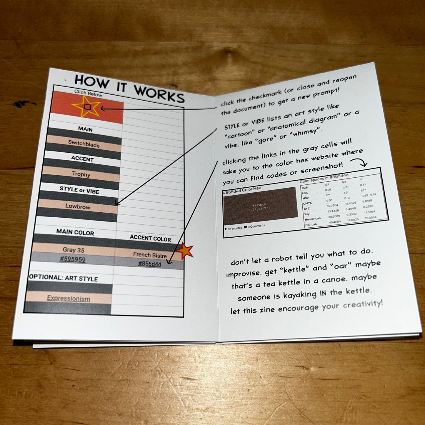 This ZINE Fights Artist’s Block - Random Drawing Prompt Generator Zine